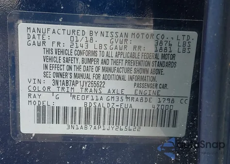 2018 Nissan Sentra Sv из США, поврежденный, VIN 3N1AB7AP1JY265622